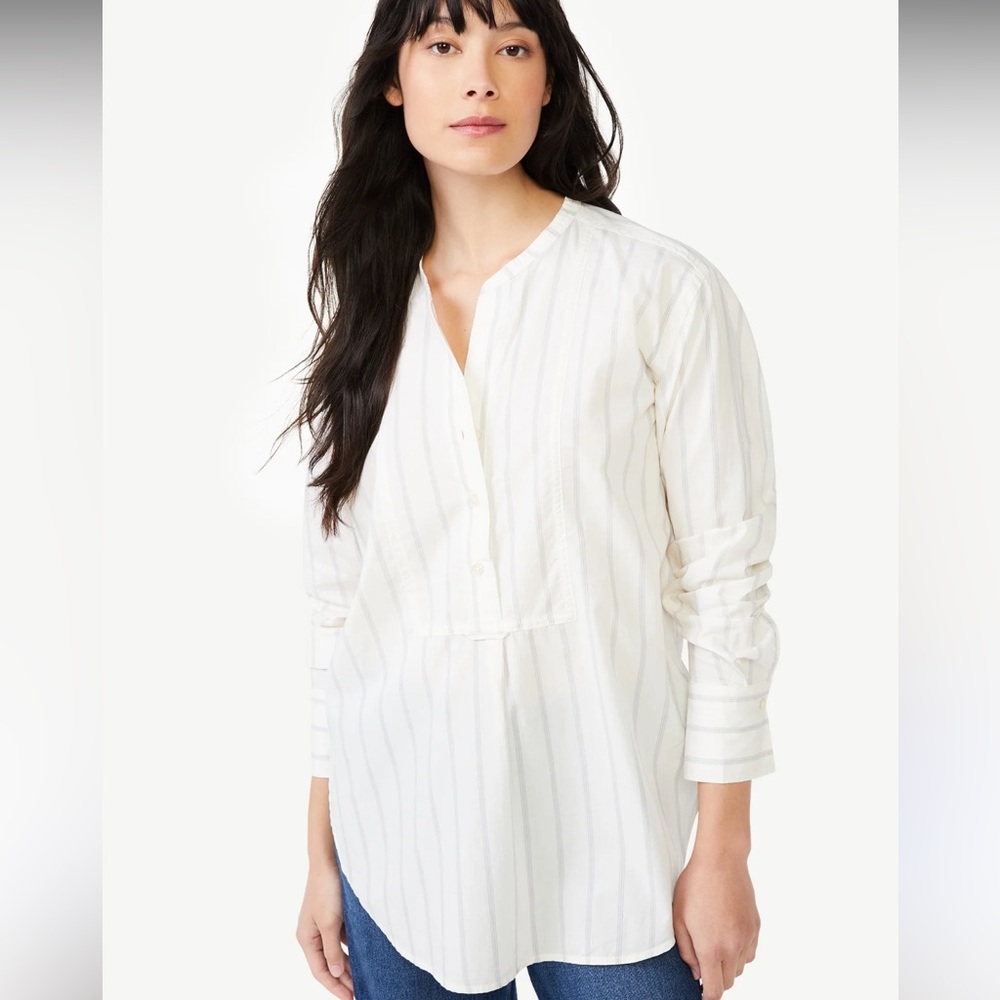 FREE ASSEMBLY Banded Collar striped shirt